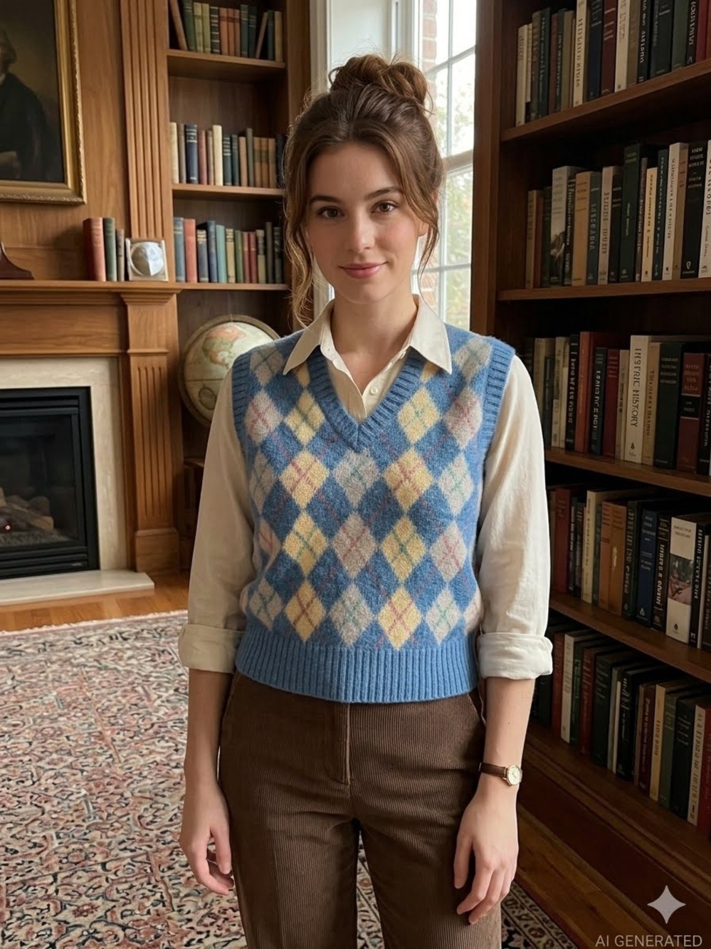 Van Heusen VTG 100%Wool Blue Argyle Sweater Vest L Preppy Dark Academia Womens